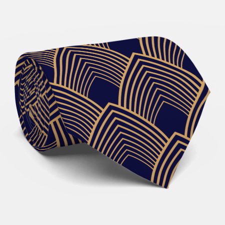Gold And Blue Art Deco Pattern Neck Tie