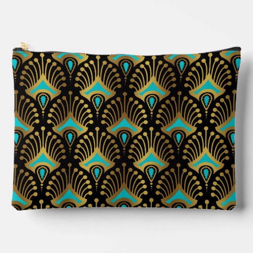 Gold and blue Art Deco pattern on black Accessory Pouch