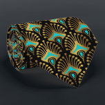 Gold and blue Art Deco pattern on black Neck Tie<br><div class="desc">Gold and blue Art Deco pattern over a black background.</div>
