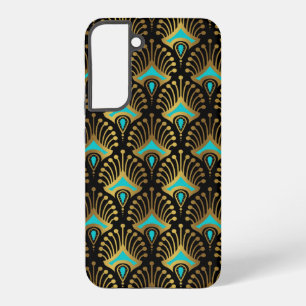 Gold and blue Art Deco pattern on black Samsung Galaxy S22+ Case