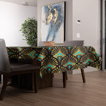 Gold and blue Art Deco pattern on black