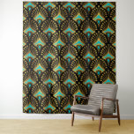 Gold and blue Art Deco pattern on black Tapestry<br><div class="desc">Gold and blue Art Deco pattern over a black,  white,  and blue background.</div>