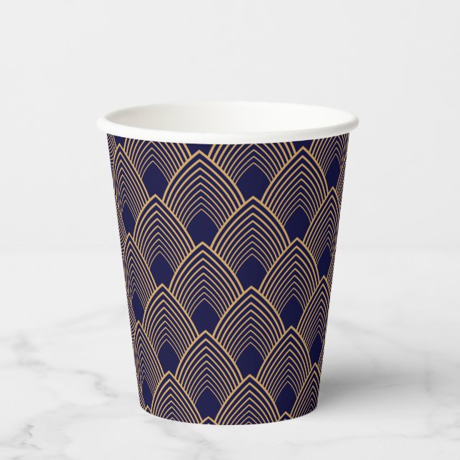 Gold and Blue Art Deco Pattern Paper Cups (Front)