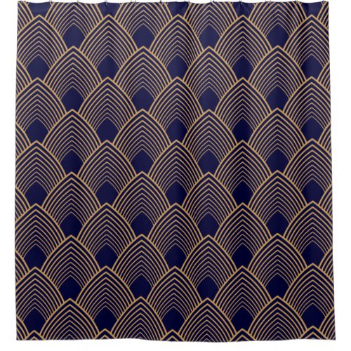 Gold and Blue Art Deco Pattern Shower Curtain