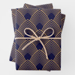 Gold and Blue Art Deco Pattern  Wrapping Paper Sheets