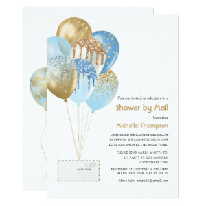 Gold and Blue Baby or Bridal Shower by Mail Invitation