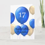 Gold and Blue Balloons 17th Birthday Card<br><div class="desc">Looking for a special and personalized way to wish a young man in your life a happy 17th birthday? Our personalized 17th birthday card is the perfect way to show him how much you care. Featuring a gold and blue balloons design, this card can be customized on the front with...</div>