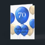 Gold and Blue Balloons 70th Birthday Card<br><div class="desc">Looking for a special and personalized way to wish a special man in your life a happy 70th birthday? Our personalized 70th birthday card is the perfect way to show him how much you care. Featuring a gold and blue balloons design, this card can be customized on the front with...</div>