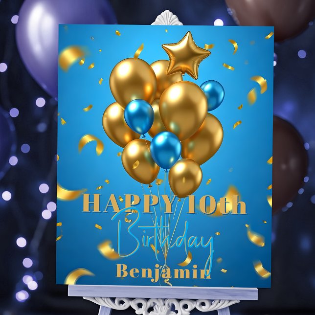 Gold and Blue Balloons and Confetti Birthday Foam Board (Creator Uploaded)