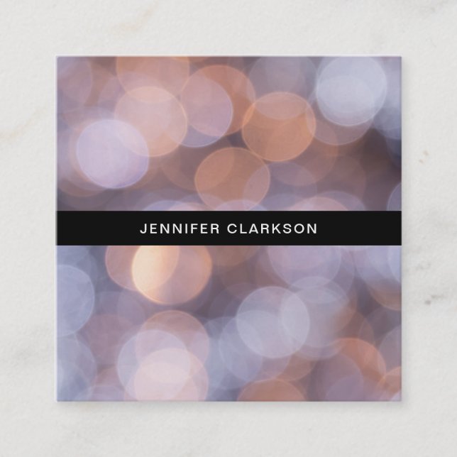 Gold and blue bokeh professional photographer square business card (Front)