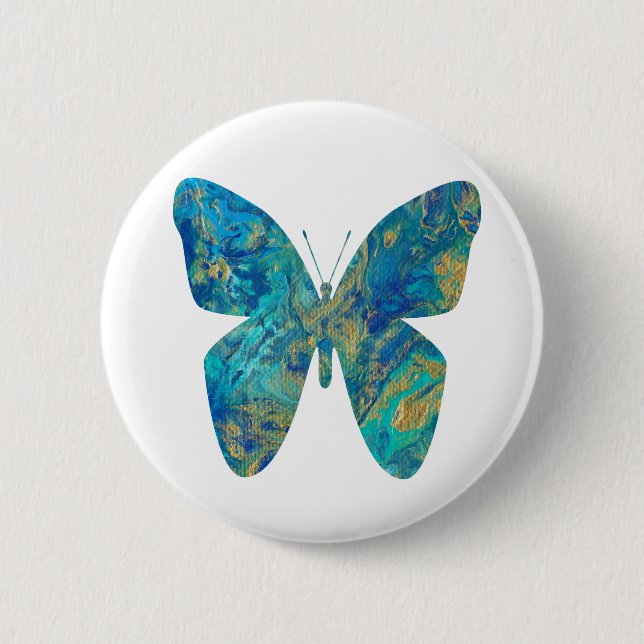 Gold and Blue Butterfly- Badge Button (Front)