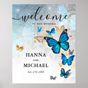 Gold and Blue Butterfly Welcome Wedding Poster