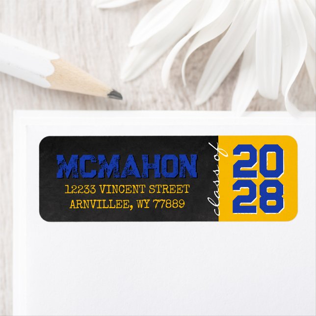 Gold and Blue Chalkboard Graduation Return Address Label (Creator Uploaded)