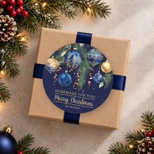 Gold and Blue Christmas Ornaments Homemade for You Classic Round Sticker