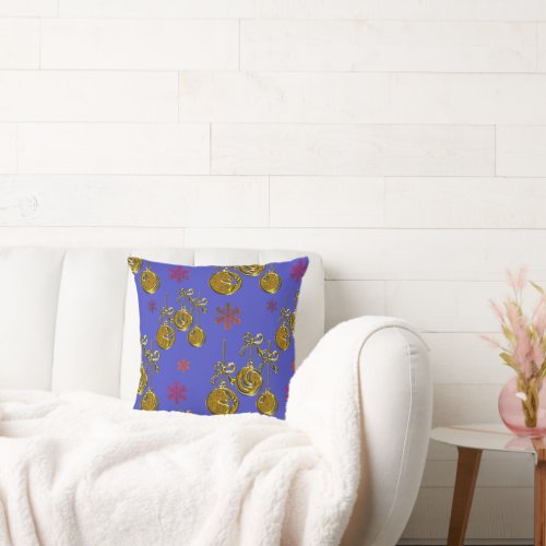 Gold and Blue Christmas Throw Pillow