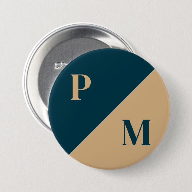 Gold and blue contrast custom initials button (Front & Back)