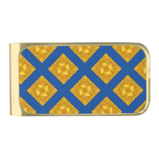 Gold and Blue Criss Cross Finish Money Clip (Front)