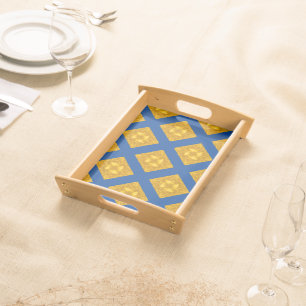 Gold and Blue Criss Cross Serving Tray