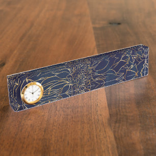 Gold and Blue Dahlia Flower Desk Name Plate