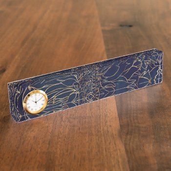 Gold And Blue Dahlia Flower Desk Name Plate by InovArtS at Zazzle
