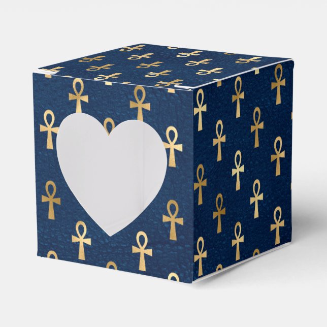 Gold and Blue Egyptian Ankh Pattern  Favor Boxes (Front Side)