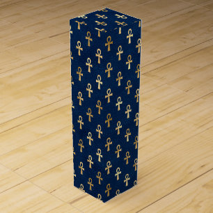Gold and Blue Egyptian Ankh Pattern Wine Box