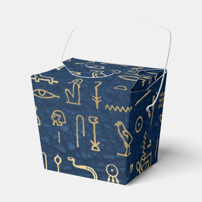 Gold and Blue Egyptian Hieroglyphs Pattern  Favor Boxes (Front Side)