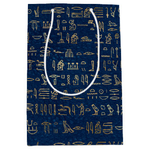 Gold and Blue Egyptian Hieroglyphs Pattern Medium Gift Bag