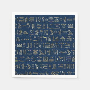 Gold and Blue Egyptian Hieroglyphs Pattern Napkins