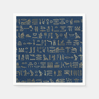 Gold and Blue Egyptian Hieroglyphs Pattern  Napkins