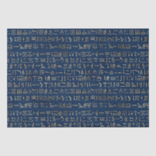 Gold and Blue Egyptian Hieroglyphs Pattern Tissue Paper