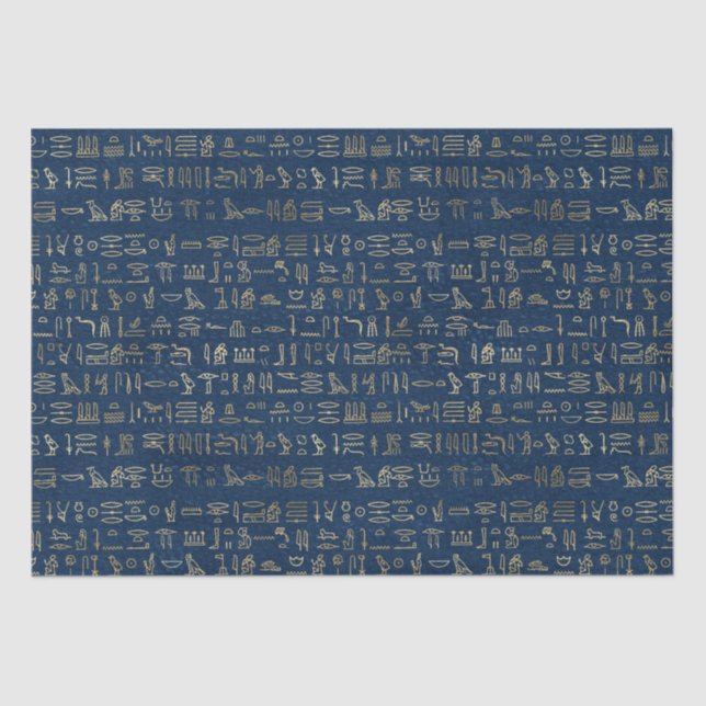 Gold and Blue Egyptian Hieroglyphs Pattern  Tissue Paper (Front)