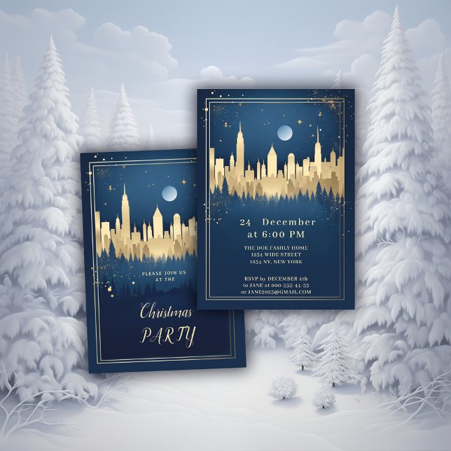 Gold and Blue elegant Christmas Party Invitation (Creator Uploaded)