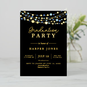 Gold and blue elegant Graduation Class of 2025 Foil Invitation