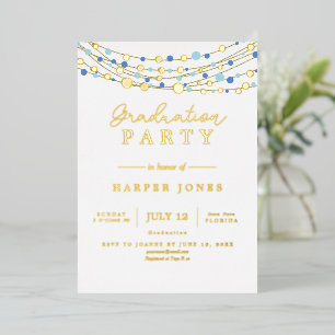 Gold and blue elegant Graduation Class of 2025 Foil Invitation
