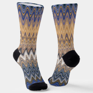 Gold and Blue Elegant Wavy Pattern Socks