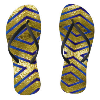 Gold and Blue Flip Flops