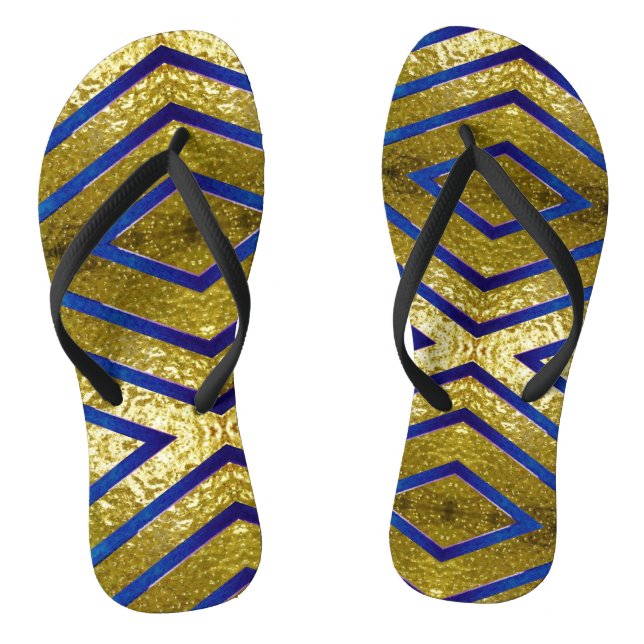 Gold and Blue Flip Flops (Footbed)