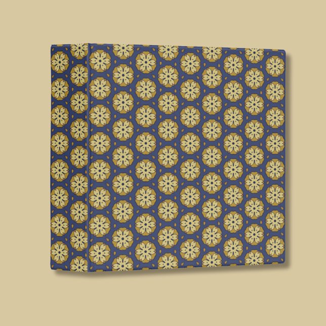 Gold and Blue Floral and Teardrop Pattern 3 Ring Binder (Creator Uploaded)