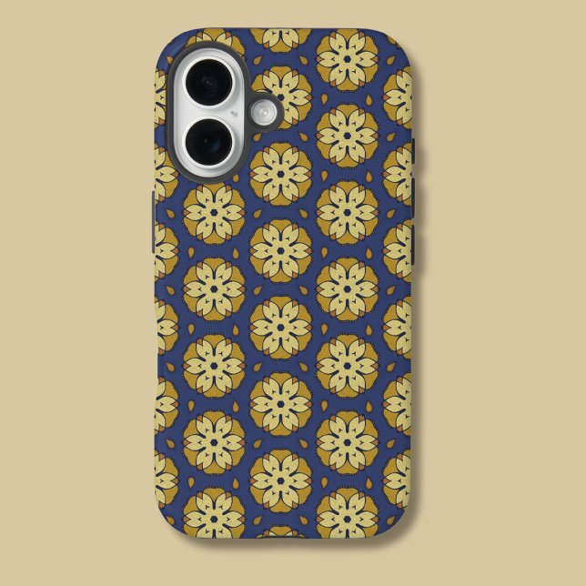 Gold and Blue Floral and Teardrop Pattern Case-Mate iPhone Case (Creator Uploaded)
