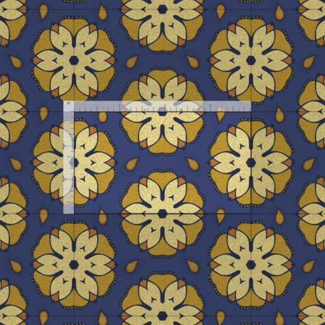 Gold and Blue Floral and Teardrop Pattern Fabric (Creator Uploaded)