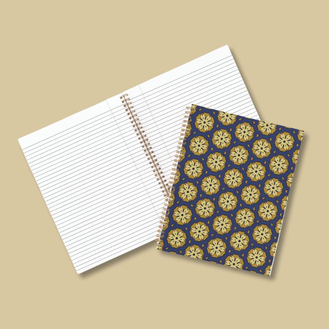 Gold and Blue Floral and Teardrop Pattern Notebook (Creator Uploaded)