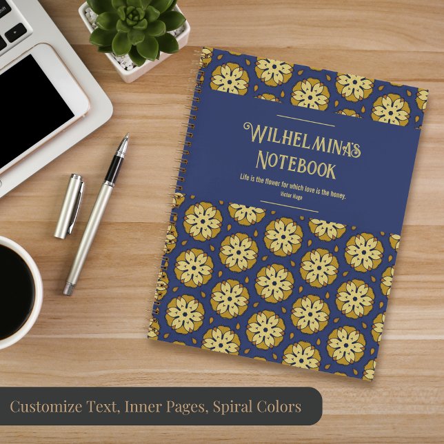 Gold and Blue Floral and Teardrop Pattern Notebook (Creator Uploaded)