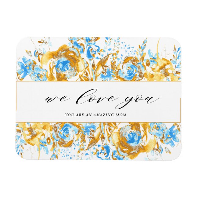 Gold And Blue Floral Happy Mother's Day Magnet (Horizontal)