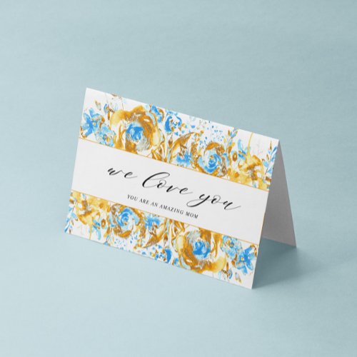 Gold And Blue Floral Mothers Day Card