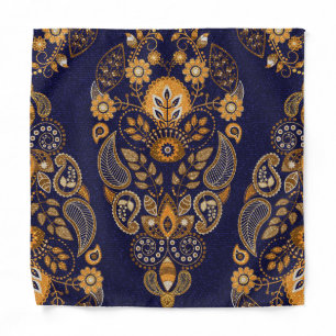 Gold and blue, floral seamless pattern. bandana