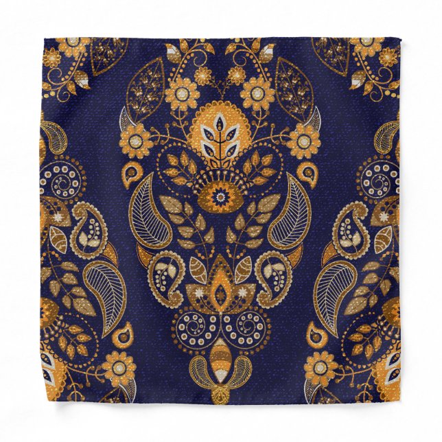 Gold and blue, floral seamless pattern. bandana (Front)