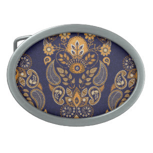 Gold and blue, floral seamless pattern. belt buckle