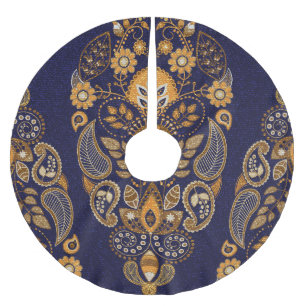 Gold and blue, floral seamless pattern. brushed polyester tree skirt