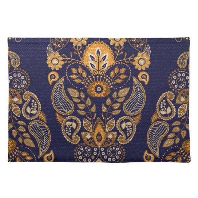 Gold and blue, floral seamless pattern. cloth placemat (Front)